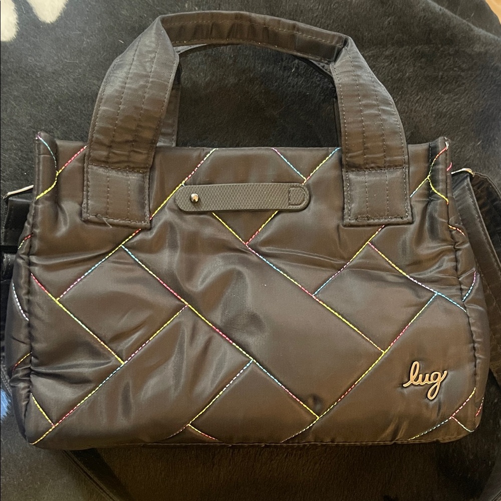 Lug Quilted Black Tote with Multicolor Stitching